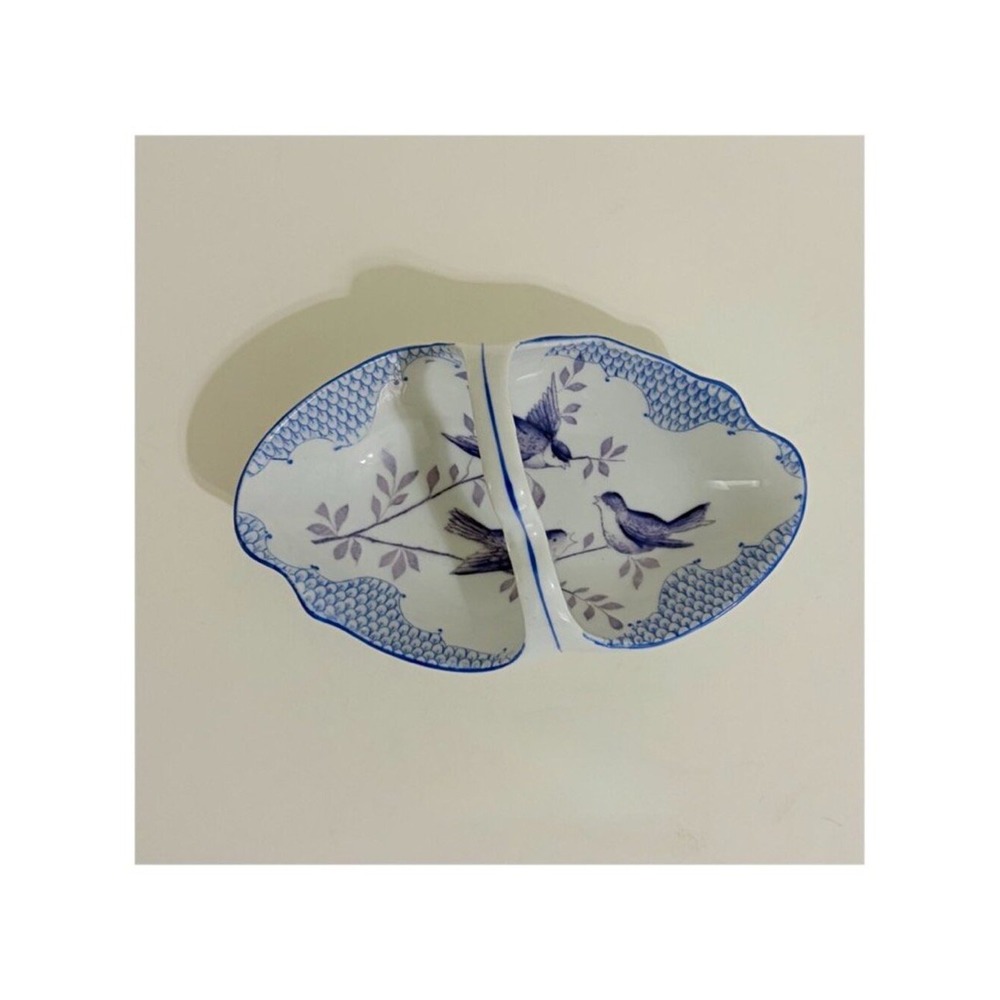 Vintage ROYAL RUDOLSTADT Blue‎ White Handled Trinket Dish Tray Birds Swallows